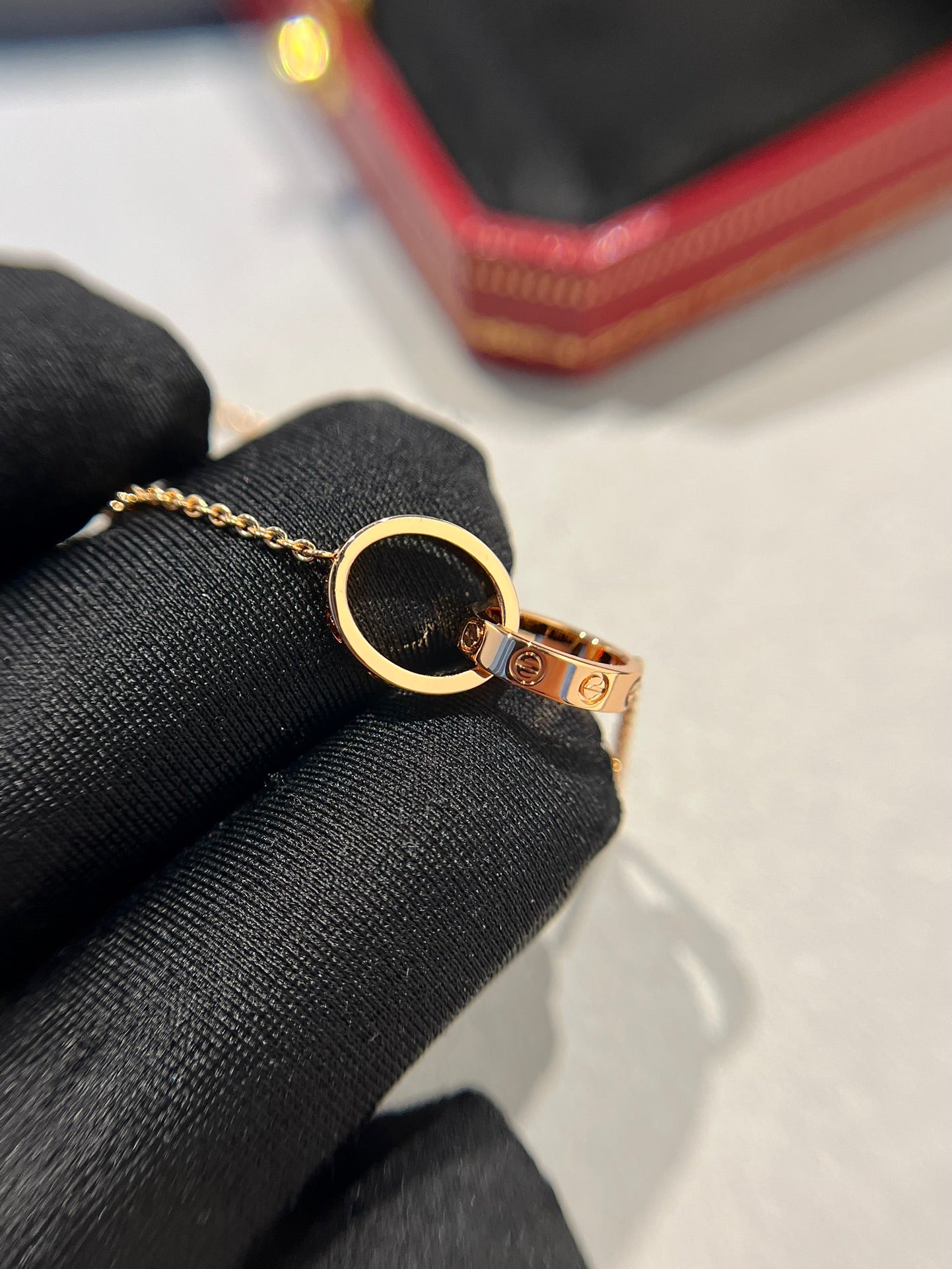 [AuraEcho Jewelry]LOVE NECKLACE DOUBLE RING PINK GOLD