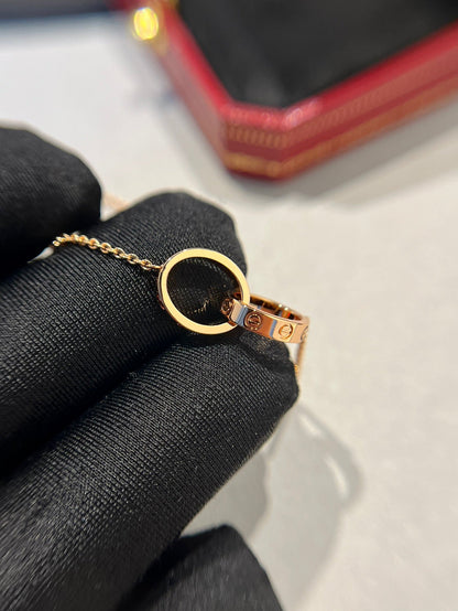[AuraEcho Jewelry]LOVE NECKLACE DOUBLE RING PINK GOLD