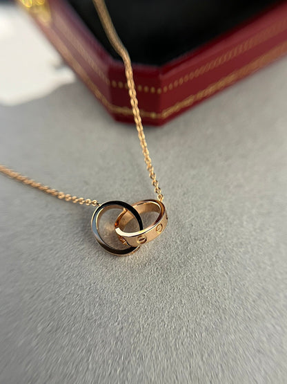 [AuraEcho Jewelry]LOVE NECKLACE DOUBLE RING PINK GOLD