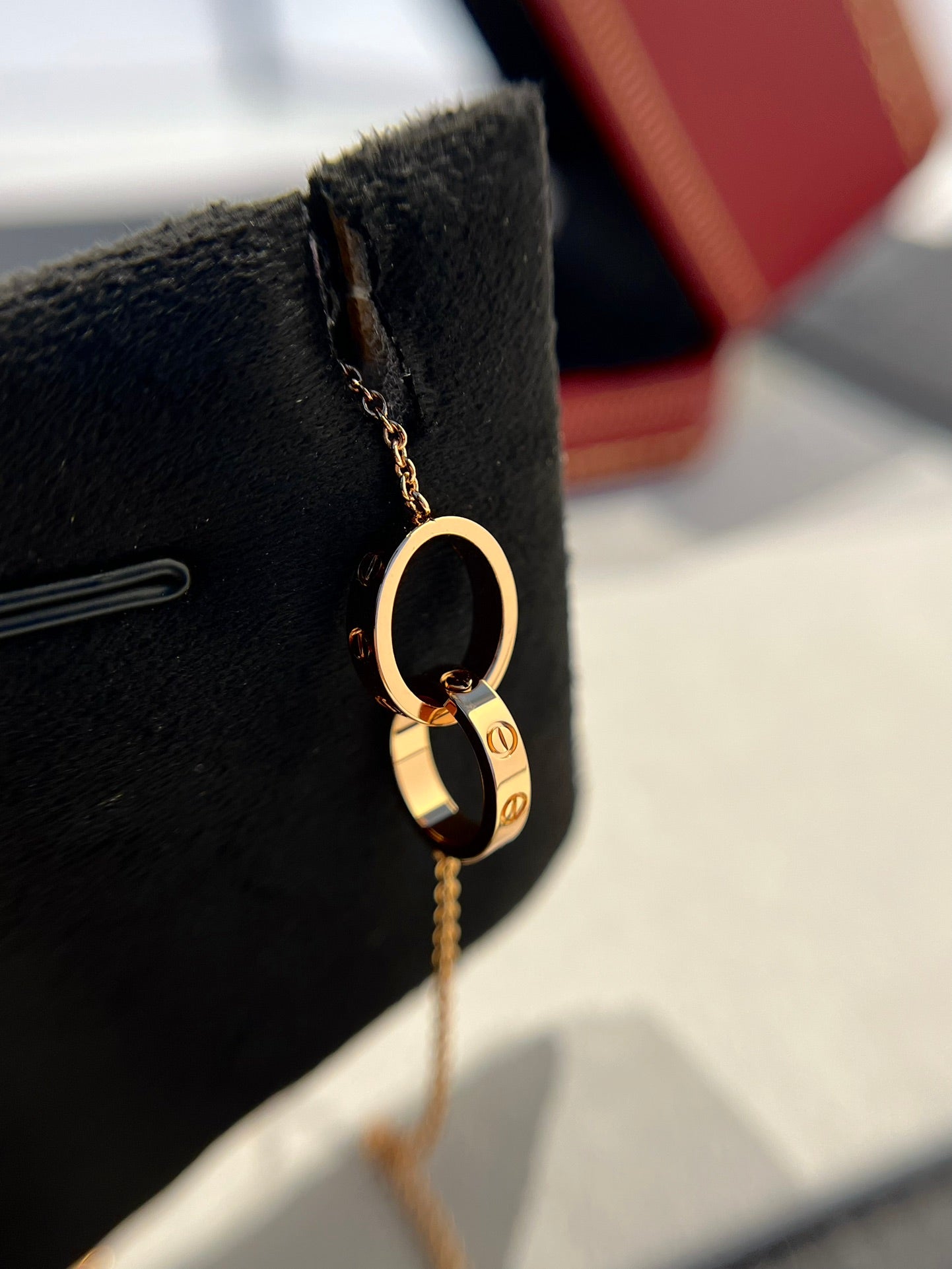 [AuraEcho Jewelry]LOVE NECKLACE DOUBLE RING PINK GOLD