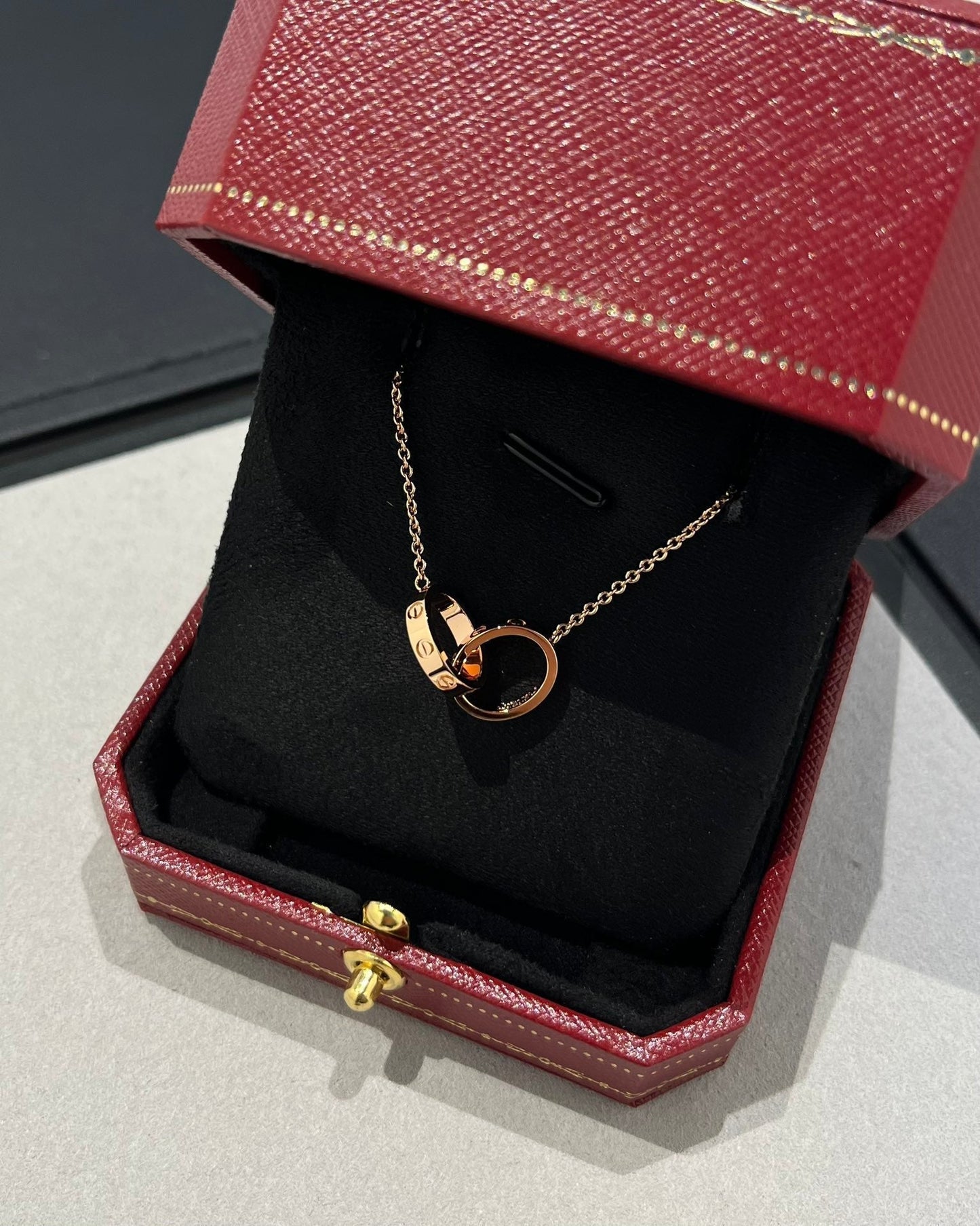 [AuraEcho Jewelry]LOVE NECKLACE DOUBLE RING PINK GOLD