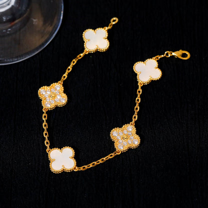 [AuraEcho Jewelry]CLOVER BRACELET 5 MOTIF WHITE MOP DIAMOND