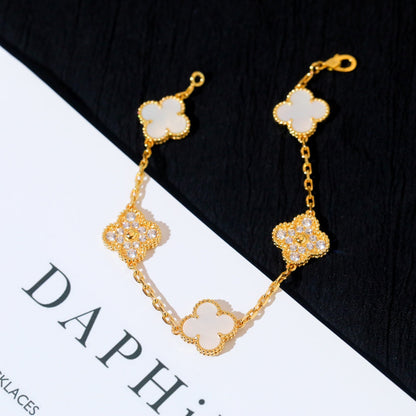 [AuraEcho Jewelry]CLOVER BRACELET 5 MOTIF WHITE MOP DIAMOND