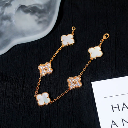 [AuraEcho Jewelry]CLOVER BRACELET 5 MOTIF WHITE MOP DIAMOND