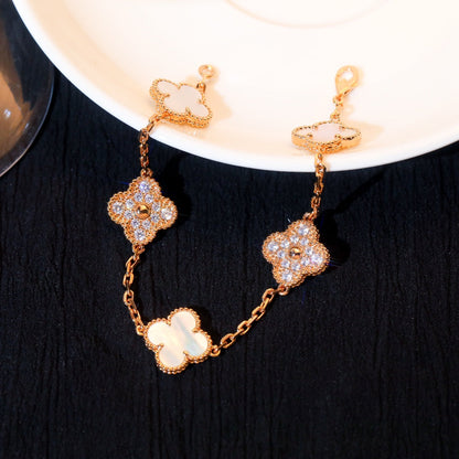 [AuraEcho Jewelry]CLOVER BRACELET 5 MOTIF WHITE MOP DIAMOND