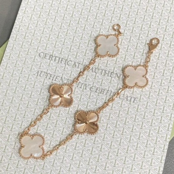 [AuraEcho Jewelry]CLOVER BRACELET 5 MOTIF WHITE MOP PINK GOLD