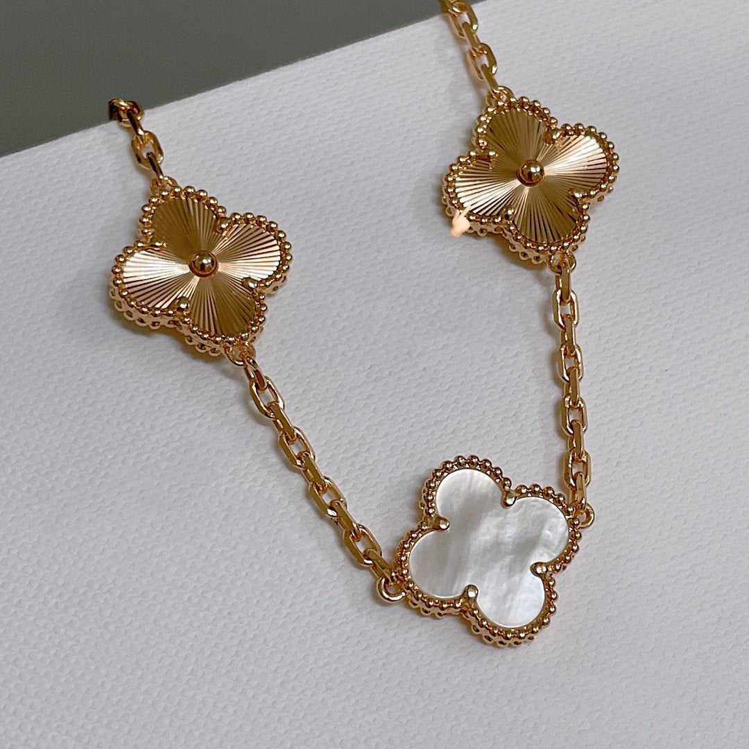 [AuraEcho Jewelry]CLOVER BRACELET 5 MOTIF WHITE MOP PINK GOLD