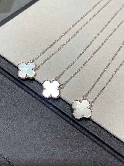 [AuraEcho Jewelry]CLOVER MEDIUM SILVER WHITE MOP NECKLACE