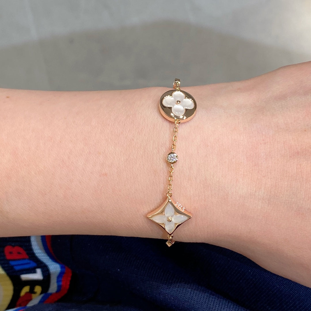 [AuraEcho Jewelry]STAR AND SUN 4 MOTIF WHITE MOP PINK GOLD BRACELET