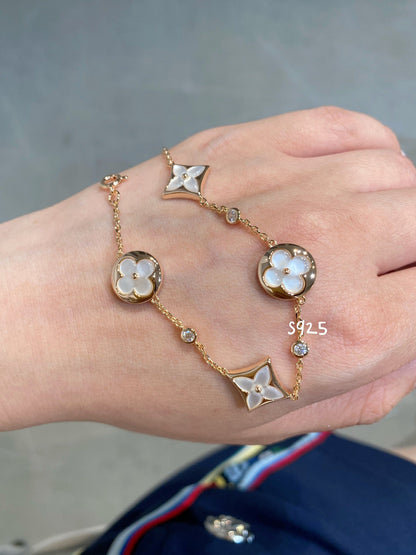[AuraEcho Jewelry]STAR AND SUN 4 MOTIF WHITE MOP PINK GOLD BRACELET