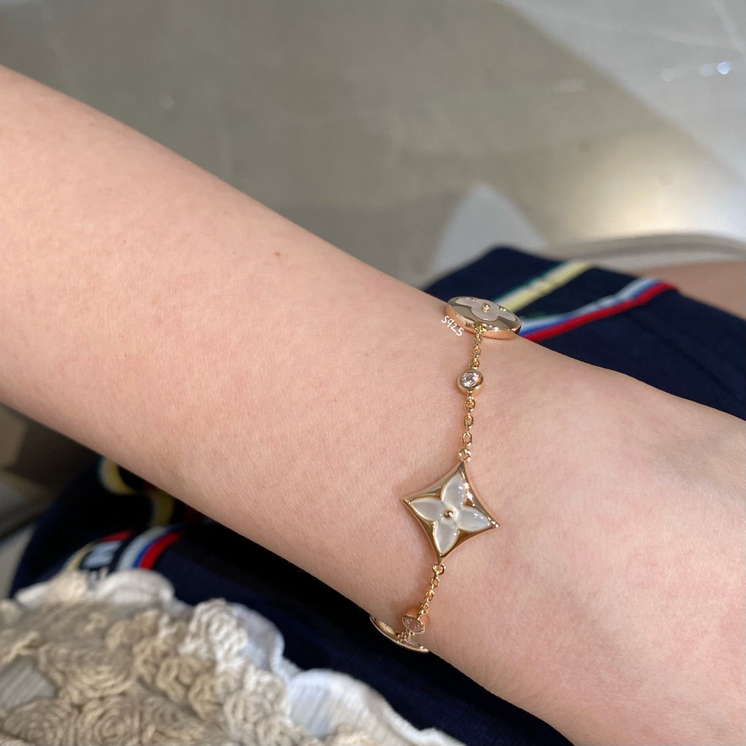 [AuraEcho Jewelry]STAR AND SUN 4 MOTIF WHITE MOP PINK GOLD BRACELET