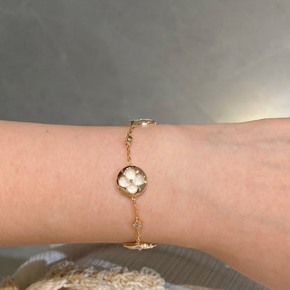 [AuraEcho Jewelry]STAR AND SUN 4 MOTIF WHITE MOP PINK GOLD BRACELET