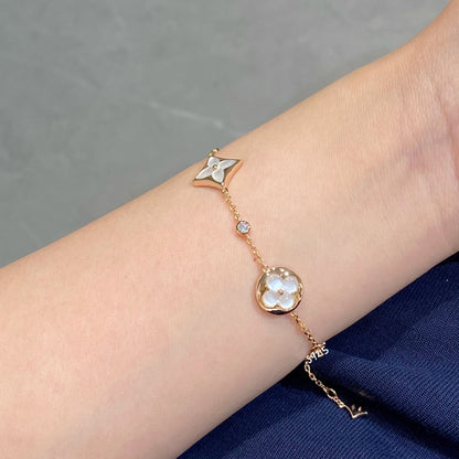 [AuraEcho Jewelry]STAR AND SUN 4 MOTIF WHITE MOP PINK GOLD BRACELET