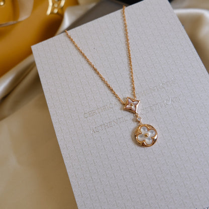[AuraEcho Jewelry]STAR AND SUN WHITE MOP 2 MOTIF PINK GOLD NECKLACE
