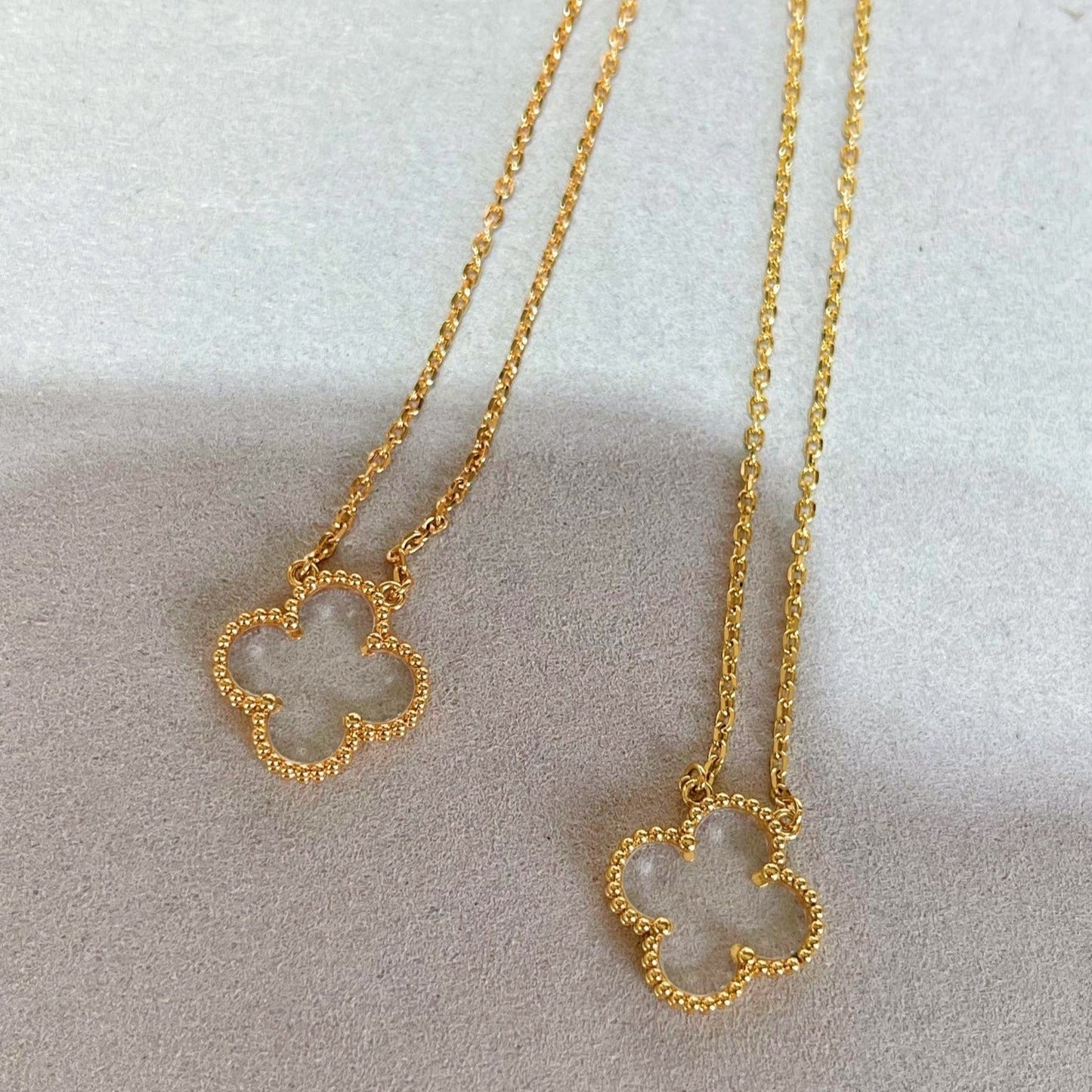 [AuraEcho Jewelry]CLOVER ROCK CRYSTAL ROSE GOLD NECKLACE