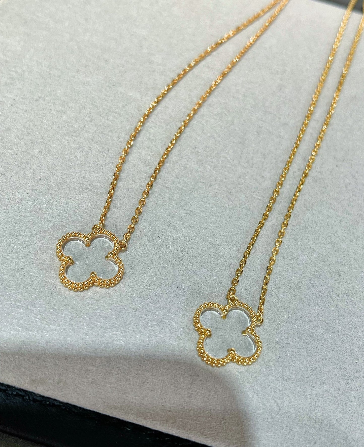 [AuraEcho Jewelry]CLOVER ROCK CRYSTAL ROSE GOLD NECKLACE