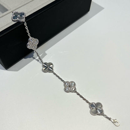 [AuraEcho Jewelry]CLOVER 5 MOTIF SILVER DIAMOND BRACELET