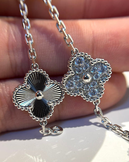 [AuraEcho Jewelry]CLOVER 5 MOTIF SILVER DIAMOND BRACELET