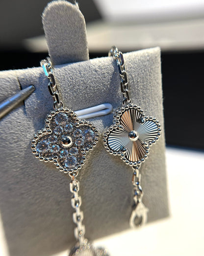 [AuraEcho Jewelry]CLOVER 5 MOTIF SILVER DIAMOND BRACELET