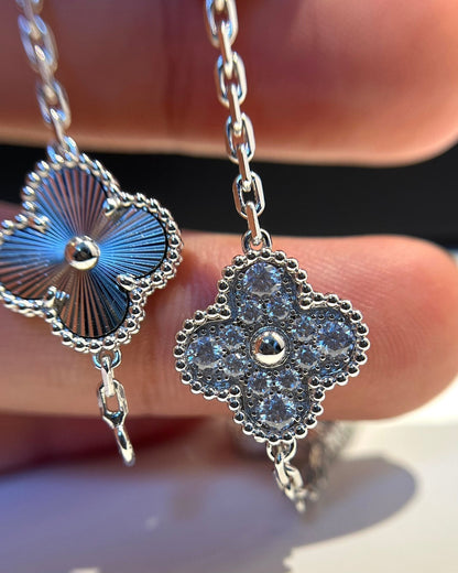 [AuraEcho Jewelry]CLOVER 5 MOTIF SILVER DIAMOND BRACELET