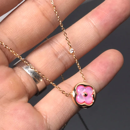 [AuraEcho Jewelry]COLOR BLOSSOM PINK MOP SUN GOLD NECKLACE