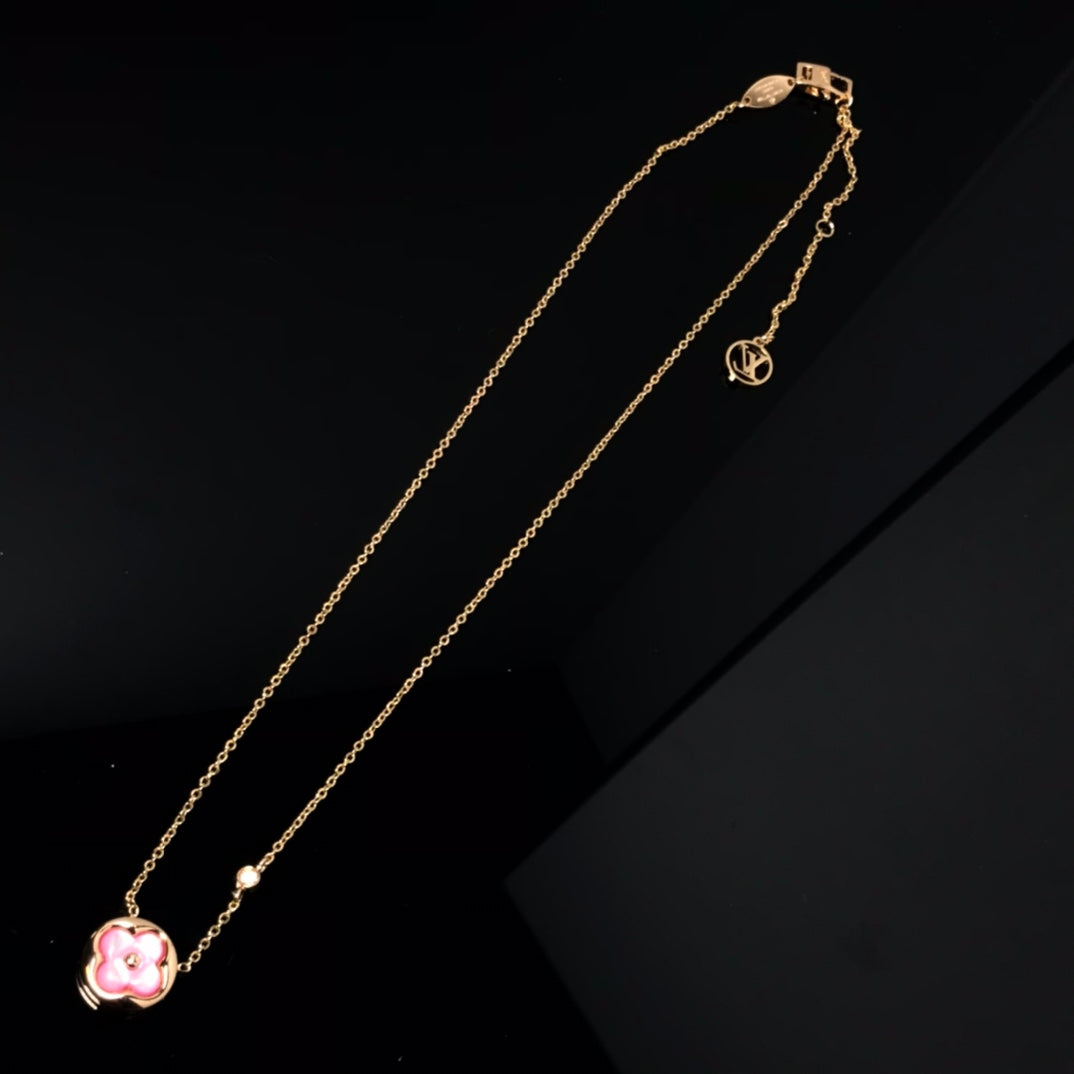 [AuraEcho Jewelry]COLOR BLOSSOM PINK MOP SUN GOLD NECKLACE