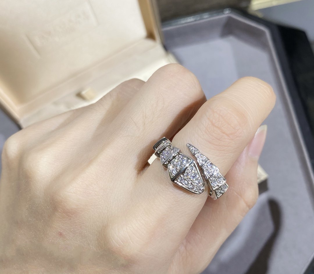[AuraEcho Jewelry]SERPENTI LARGE RING SILVER DIAMOND PAVED
