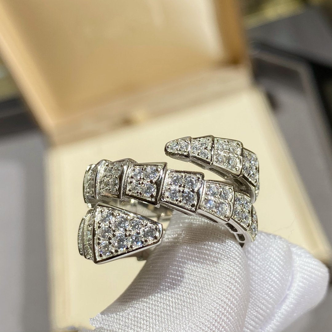 [AuraEcho Jewelry]SERPENTI DOUBLE RING SILVER DIAMOND PAVED