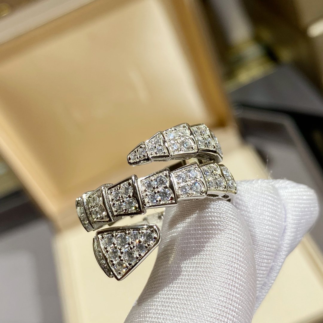 [AuraEcho Jewelry]SERPENTI DOUBLE RING SILVER DIAMOND PAVED