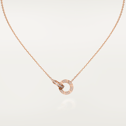 [AuraEcho Jewelry]LOVE 7.6MM NECKLACE ROSE GOLD AND SILVER  FULL DIAMOND