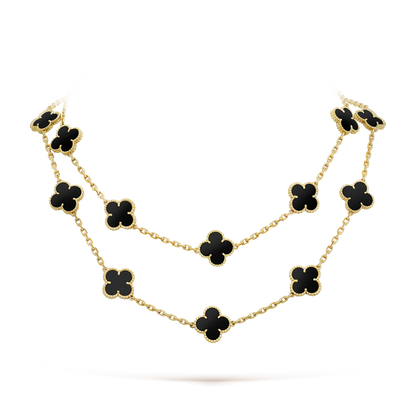 [AuraEcho Jewelry]CLOVER 20 MOTIFS ONYX NECKLACE