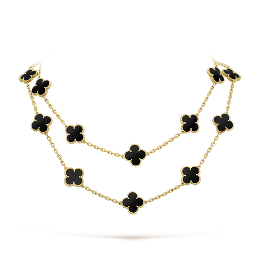 [AuraEcho Jewelry]CLOVER 20 MOTIFS ONYX NECKLACE