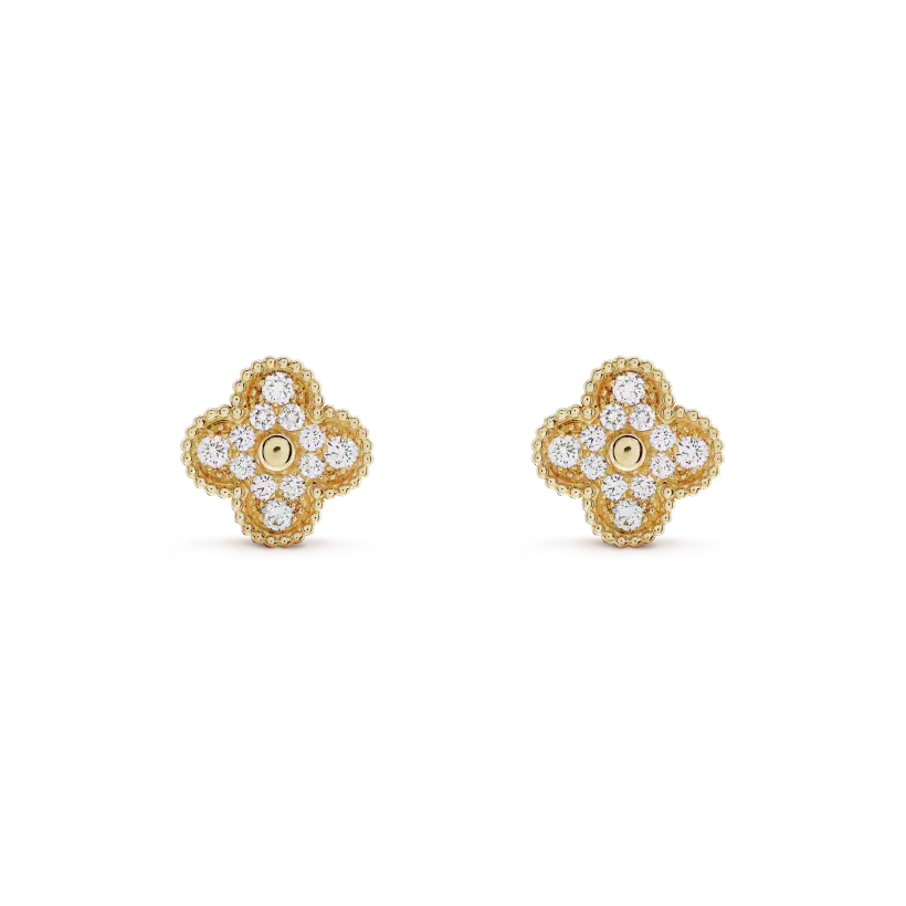 [AuraEcho Jewelry]CLOVER MEDIUM 1 MOTIFS FUll DIAMOND EARRINGS