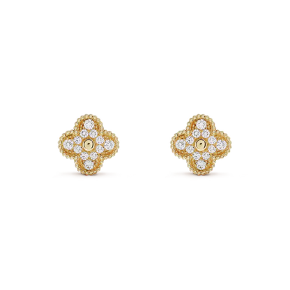 [AuraEcho Jewelry]CLOVER MEDIUM 1 MOTIFS FUll DIAMOND EARRINGS