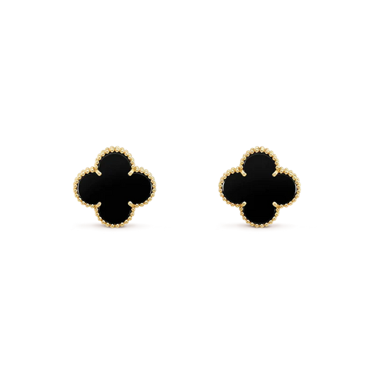 [AuraEcho Jewelry]CLOVER MEDIUM 1 MOTIFS  ONYX STUD EARRINGS
