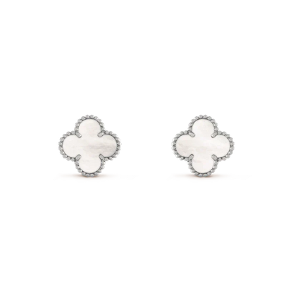 [AuraEcho Jewelry]CLOVER MEDIUM 1 MOTIFS  WHITE MOP EARRINGS SILVER