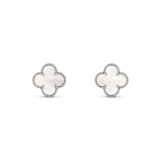 [AuraEcho Jewelry]CLOVER MEDIUM 1 MOTIFS  WHITE MOP EARRINGS SILVER