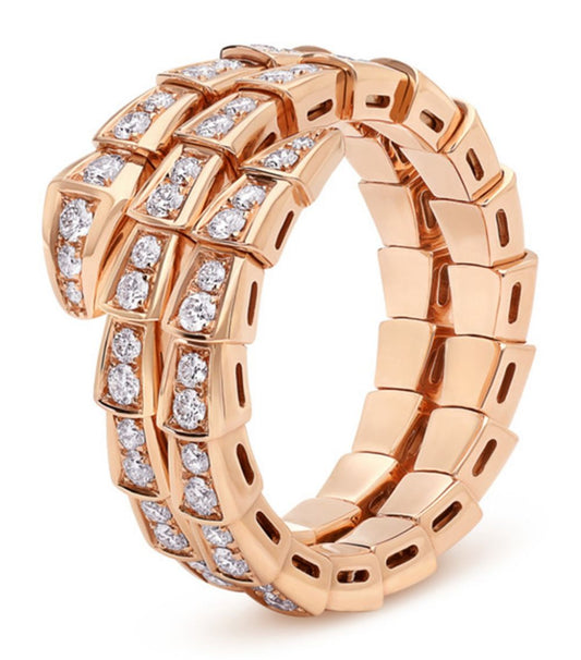 [AuraEcho Jewelry]SERPENTI RING PINK GOLD DIAMOND DOUBLE ROW