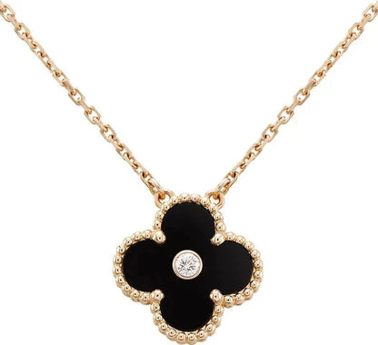 [AuraEcho Jewelry]CLOVER 15MM DIAMOND ONYX NECKLACE