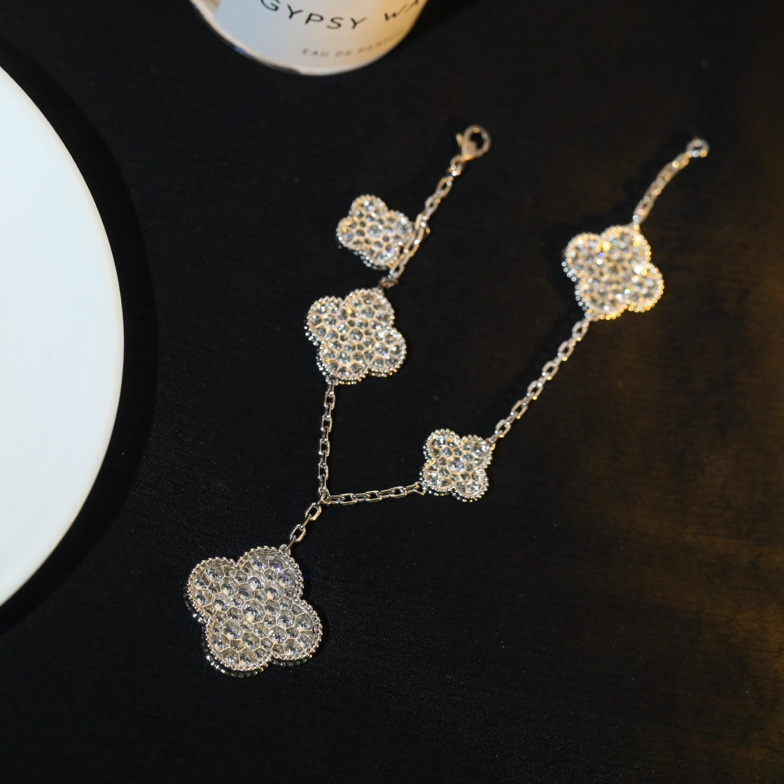 [AuraEcho Jewelry]CLOVER BRACELET 5 MOTIF SILVER DIAMOND PAVED