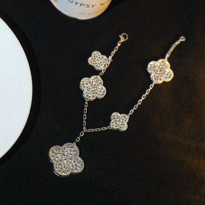 [AuraEcho Jewelry]CLOVER BRACELET 5 MOTIF SILVER DIAMOND PAVED