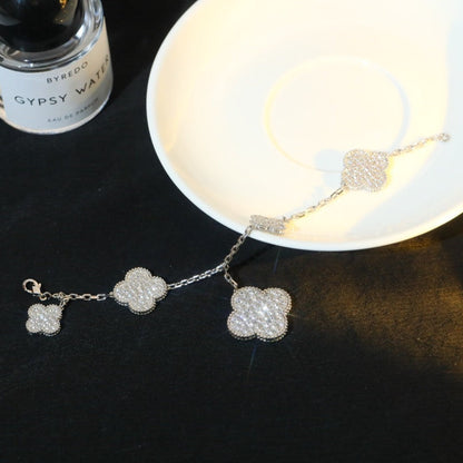[AuraEcho Jewelry]CLOVER BRACELET 5 MOTIF SILVER DIAMOND PAVED