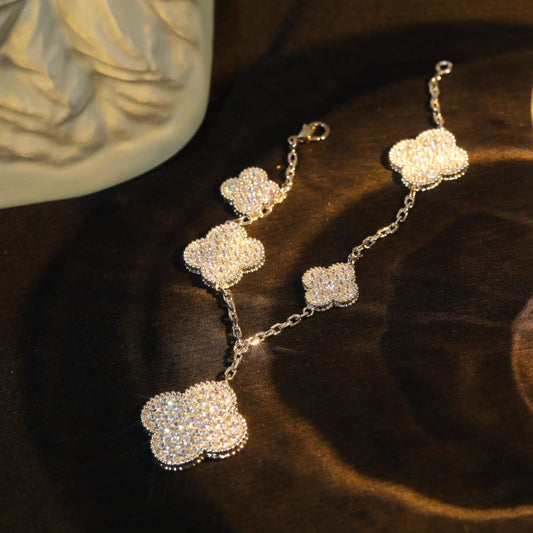 [AuraEcho Jewelry]CLOVER BRACELET 5 MOTIF SILVER DIAMOND PAVED