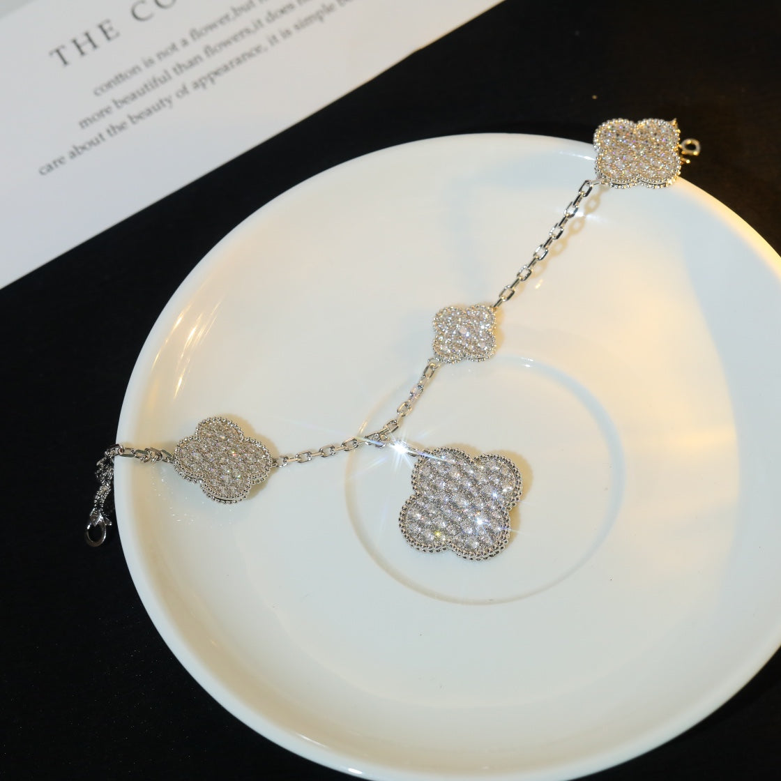 [AuraEcho Jewelry]CLOVER BRACELET 5 MOTIF SILVER DIAMOND PAVED