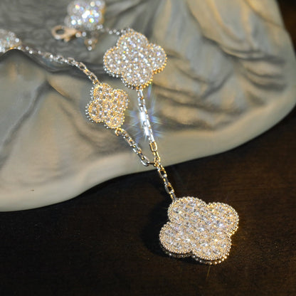 [AuraEcho Jewelry]CLOVER BRACELET 5 MOTIF SILVER DIAMOND PAVED