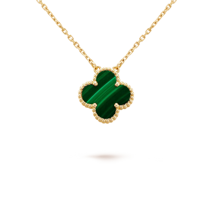 [AuraEcho Jewelry]CLOVER 15MM MALACHITE SINGLE FLOWER  NECKLACE