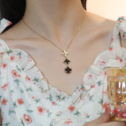 [AuraEcho Jewelry]STAR AND SUN ONYX PINK GOLD NECKLACE