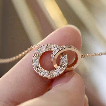 [AuraEcho Jewelry]LOVE 7.6MM NECKLACE ROSE GOLD AND SILVER  FULL DIAMOND