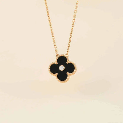 [AuraEcho Jewelry]CLOVER 15MM DIAMOND ONYX NECKLACE