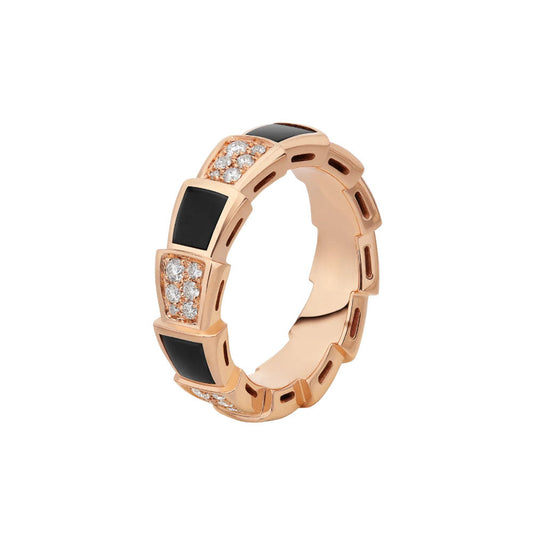 [AuraEcho Jewelry]SERPENTI RING PINK GOLD BLACK MOP DIAMOND PAVED 4MM